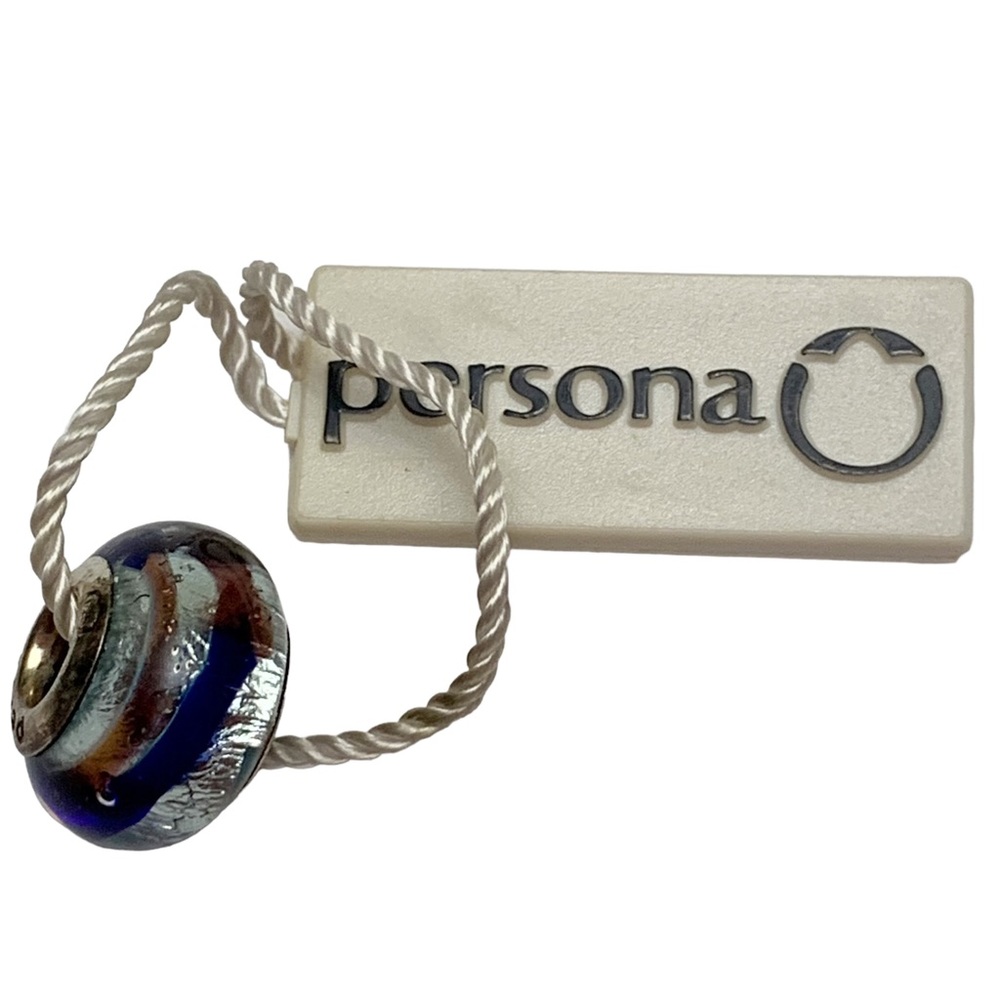 Persona NWT sterling silver blue brown art glass charm bead